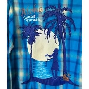 NWT Cruel Girl Western Shirt Aloha‎ Paradise Plaid Long Sleeve Pearl Snap Large